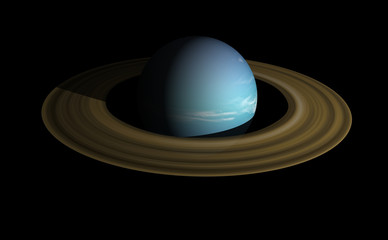 A ringed planet beyond our solar system. 3D render on black.