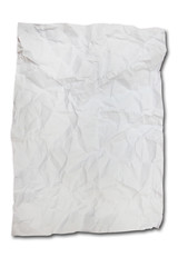 White crumpled paper on white background isolated