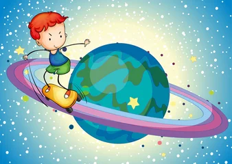 Rolgordijnen Kosmos een jongen op een planeet
