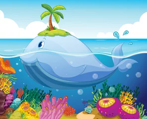 Wall murals Submarine fish, island and coral in the sea