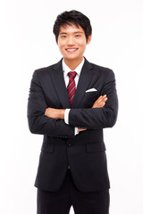 Asian young business man isolated on white background.