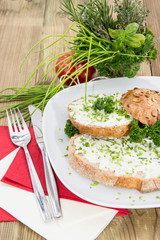 Fresh Bread with Cream Cheese and herbs