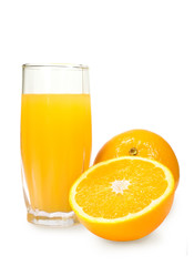glass of juice and fresh orange
