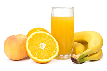 glass of juice and fresh fruits