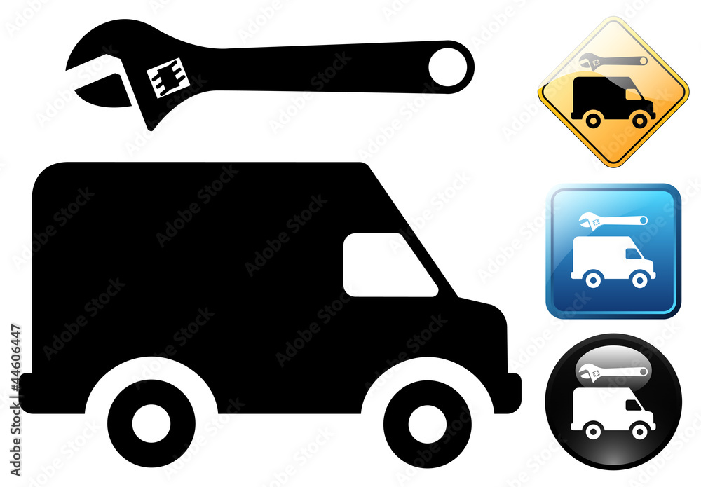 Poster Van repair pictogram and icons