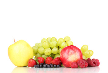 Mix of ripe sweet fruits and berries isolated on white