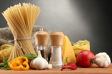 Pasta spaghetti, vegetables and spices,