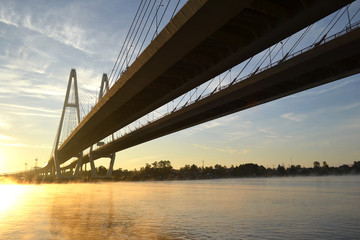 Cable-braced bridge across the river Neva