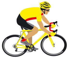 Vector illustration of racing cyclist on a yellow bike