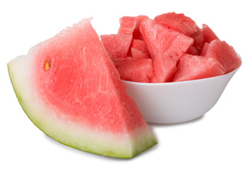 bowl with watermelon and slice