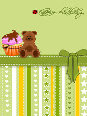 Geburtstag, Karte mit Bär und Muffin