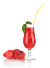 A glass of fresh watermelon juice isolated on white