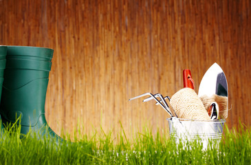 Autumn garden tools background