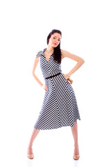 Woman in black and white dress