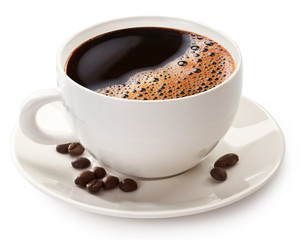 Coffee cup and beans