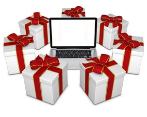 Laptop mit Geschenken