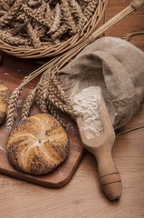 Country theme, baking goods with brown background