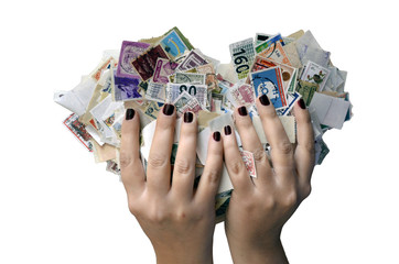 Hands holding a heart of stamps