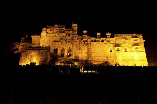 Bundi Palace at night, Rajasthan.