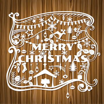 Merry Christmas Greeting Card - paper cut style - in vector