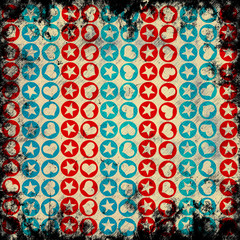 abstract background with hearts and stars in circles