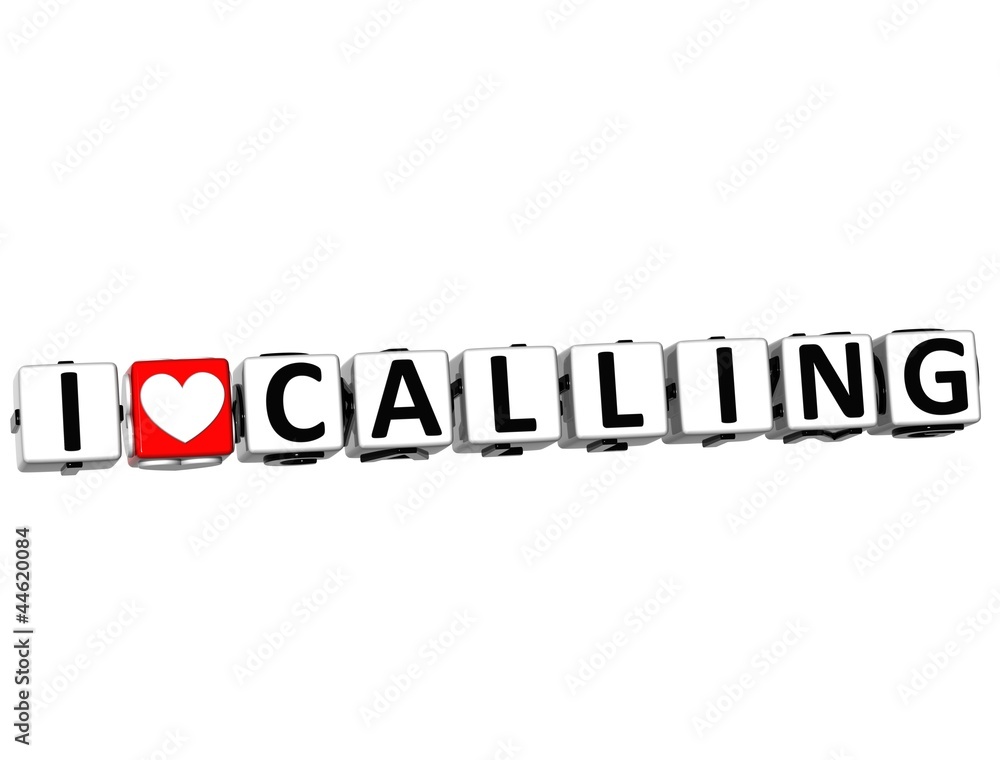 Poster 3d i love calling button click here block text