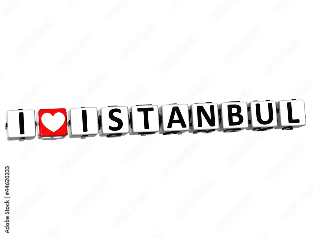 Aufkleber 3d i love istanbul button click here block text