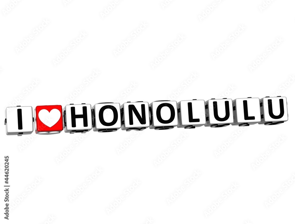 Poster 3d i love honolulu button click here block text