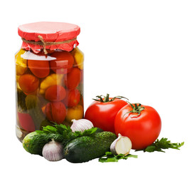fresh and canned vegetables with spices and herbs