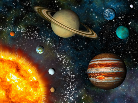 Fototapeta Realistic Solar System display contains the Sun and nine planets