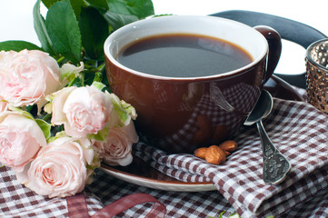 coffee and roses on a tray