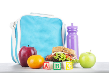 School lunch with alphabet blocks