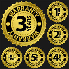 Warranty golden label set, vector illustration