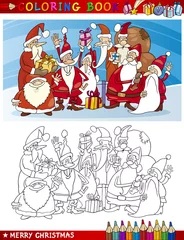 Papier Peint photo autocollant Bricolage Groupe de père Noël de dessin animé pour la coloration
