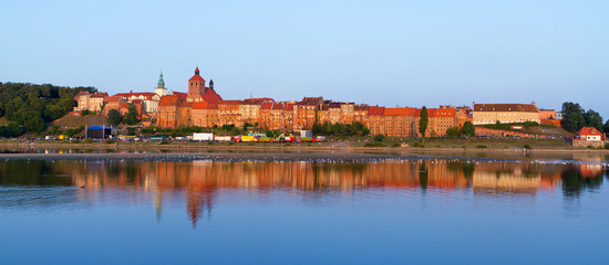 Panorama of Grudziadz at Wisla river, Poland