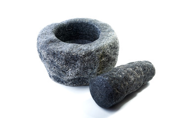 Granite mortar and pestle isolated