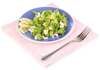 Delicious marinated shrimp in plate isolated on white