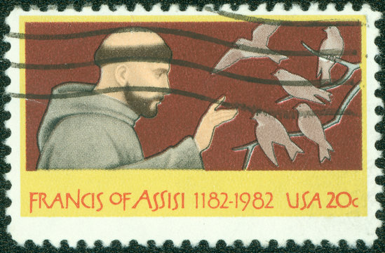 stamp shows a picture of Francis Assisi
