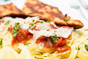 close-up of plate of pasta