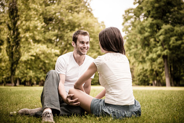 Young couple talking outdoor