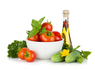 Ripe vegetables and herbs