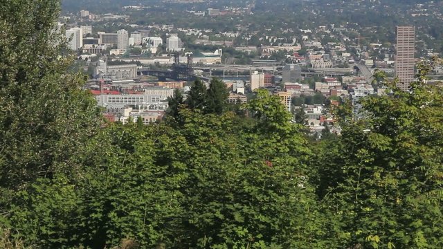 Panning Scenic View of Portland Oregon Cityscape
