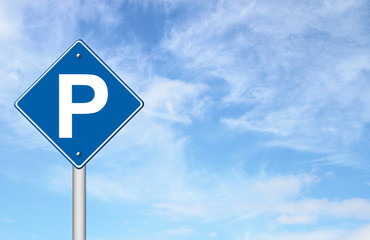 Parking traffic sign with blue sky