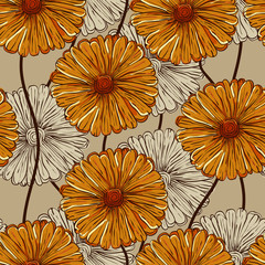 Vector Seamless Pattern with Abstract Flowers