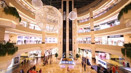 Lift move upwards and downwards in shopping center