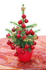 Living spruce tree - Christmas decoration - obrazy, fototapety, plakaty