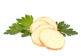 potato tubers and parsley leaves