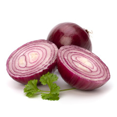 Red sliced onion and fresh parsley still life