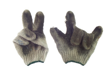 Old Dirty  Work Gloves Isolated On White Background.