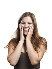 Closeup portrait of a beautiful young woman having a happy thoug